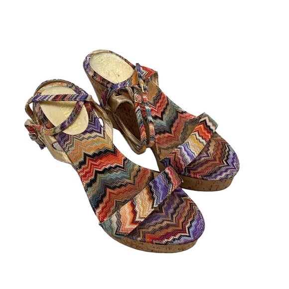 Missoni cork wedge platform multicolor print zig zag classic 38, US8 - Picture 8 of 10